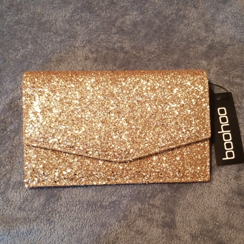 Chunky Glitter Envelope Clutch Bag & Chain